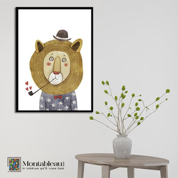 Tableau décoratif - Funny tigre - 60x40 cm - Impression bâche premium - Cadre noir