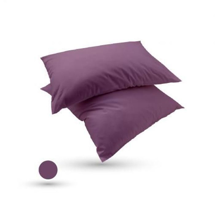 2 Taies D'oreiller uni Aubergine (50x70 cm) - Antiallergique & Doux