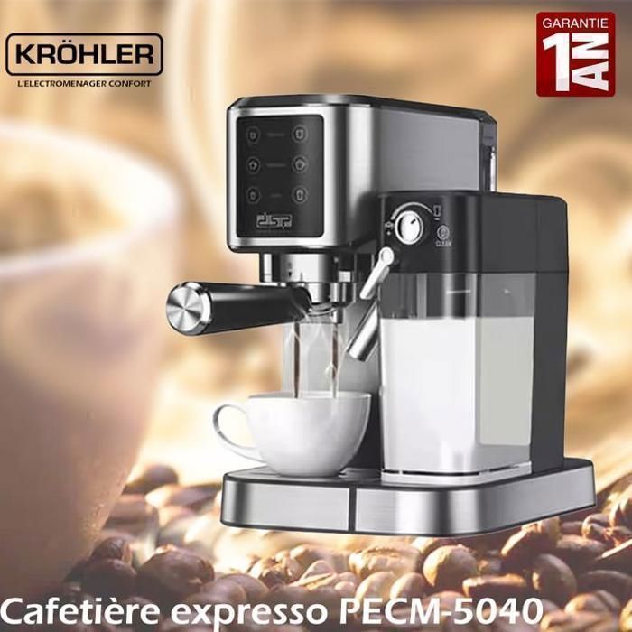 KROHLER Machine à Café Adaptable Capsule -Expresso-Cappuccino-2 RES 1L+0.7L 20 bars