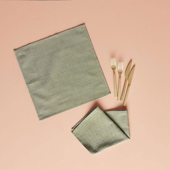 Serviette de table - BELLA MAISON - Lot de 2 - Kaki - 15 x 21 cm - Lavable