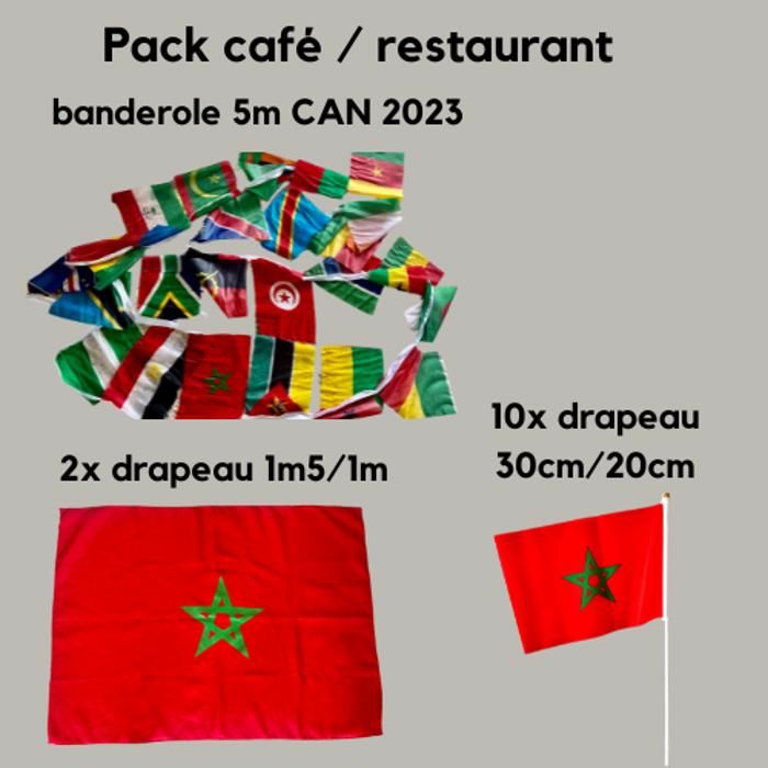 Pack Supporter Football - DIMA MAROC - CAN - Banderole avec drapeaux - 12 Drapeaux du Maroc - Qualité supérieure