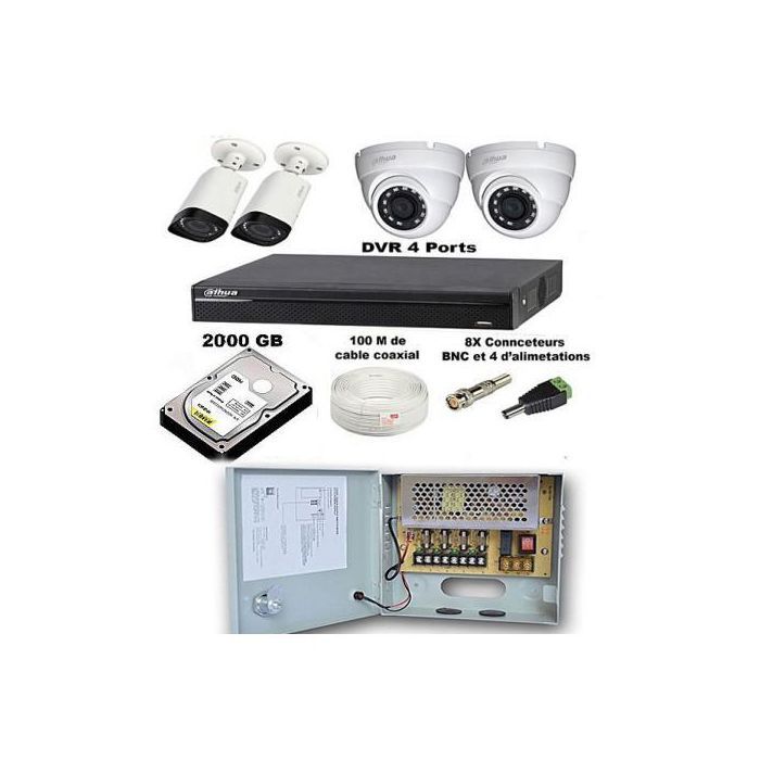 Dahua Pack Complet de 4 Caméras de Surveillance 5MP de A à Z