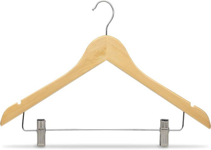 2 Cintres en bois avec Pinces Cintre à Pantalons en Bois Anticoulissant pour Jupes Pantalons Veste Chaussettes