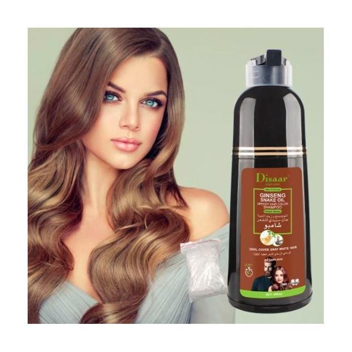 Disaar Shampoing colorant pour cheveux, Ginseng et huile de serpent, brun, 400ml