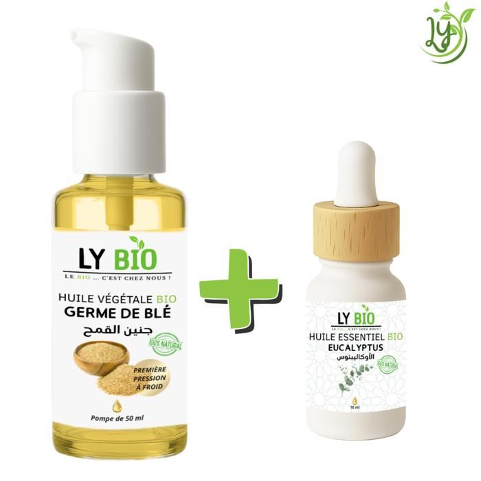 LYBIO PACK HUILE GERME DE BLE 50ML - POMPE + HUILE ESSENTIEL EUCALYPTUS 10ML