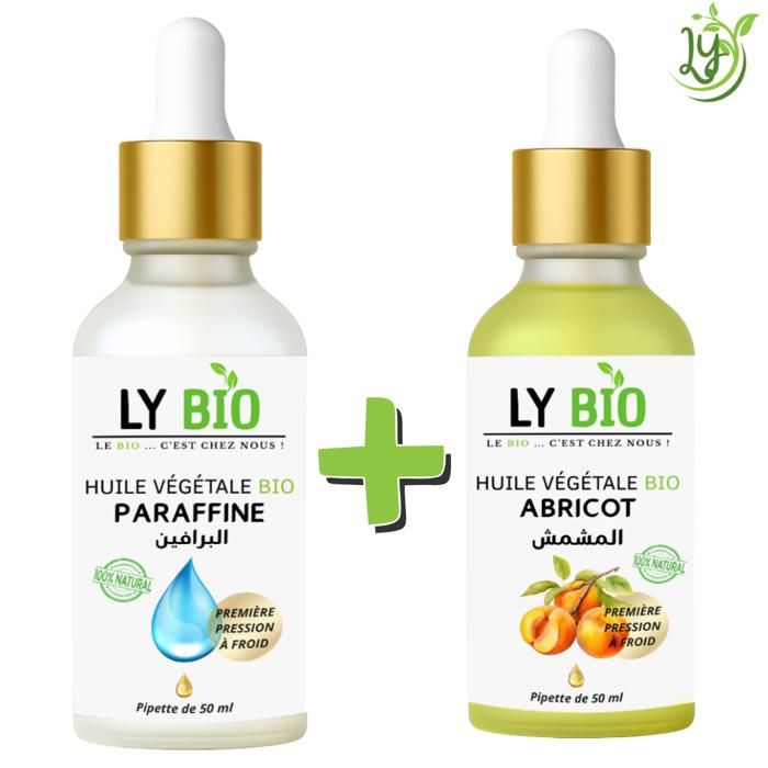 Pack Huile - LYBIO - Huile Paraffine 50ml - Pipette - Huile Abricot 50ml - Pipette
