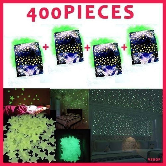 Étoiles Lumineuses - Glow in the dark - Pack de 400 - Multicolore - Réutilisables - Décoratives