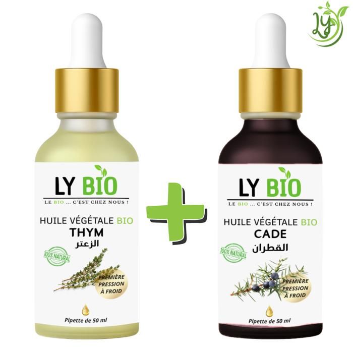 Pack Huile - LYBIO - Thym 50ml - Cade 50ml - Pipette - Soin Cheveux et Peau