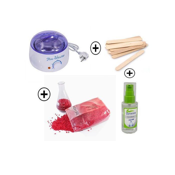 Pro Wax Machine Professionnel Chauffe-Cire + Cire italwax 1kg + 10 spatules + Huile de glycérine