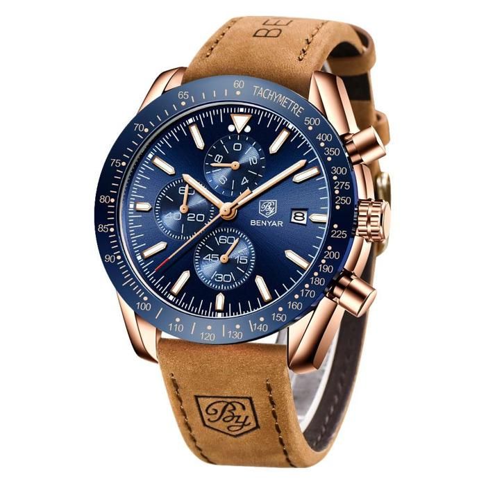 Montre Homme - BENYAR - BY-5140M - Cuir - Quartz - Résistant à l'eau 3 bars