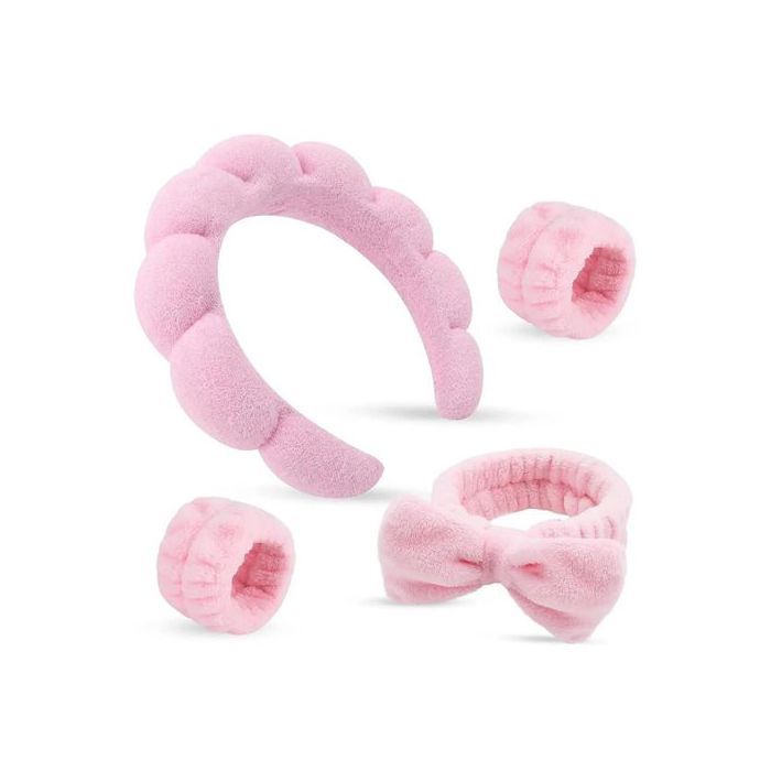 4 Pièces Bandeau En éponge Torsadée de Maquillage Rose Accessoires Pour Cheveux Rétro à Bulles