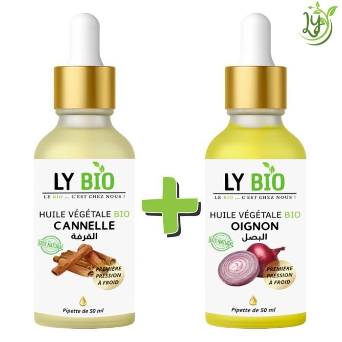 LYBIO PACK HUILE CANNELLE 50ML - PIPETTE + HUILE OIGNON 50ML - PIPETTE