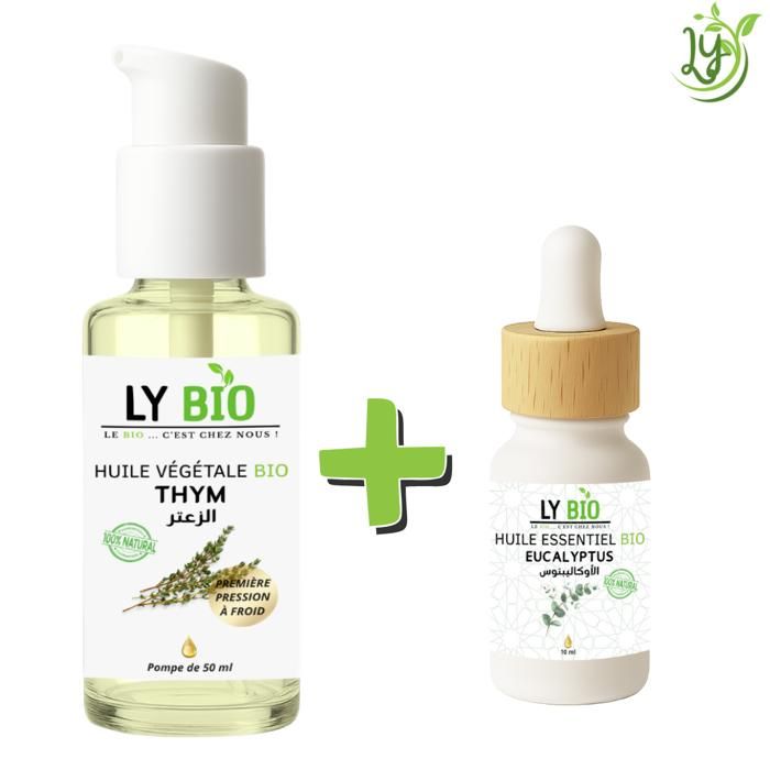 LYBIO PACK HUILE THYM 50ML - POMPE + HUILE ESSENTIEL EUCALYPTUS 10ML