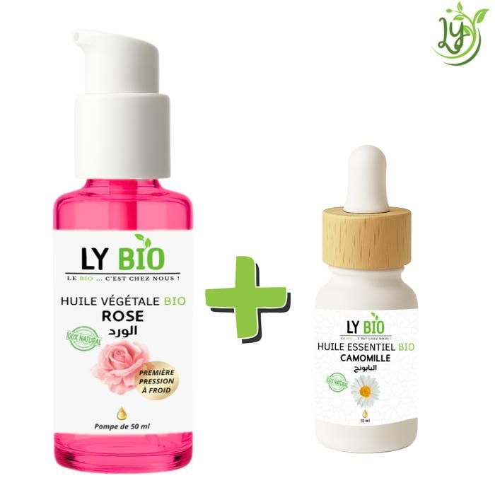 Huile - LYBIO - Pack Huile Rose 50ml + Huile Essentielle Camomille 10ml - Hydratant - Apaisant - Mixte