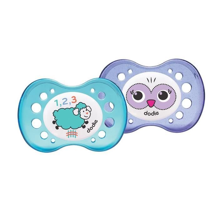 Dodie - Lot de 2 Sucettes Anatomiques Nuit +18 mois Mouton / Chouette