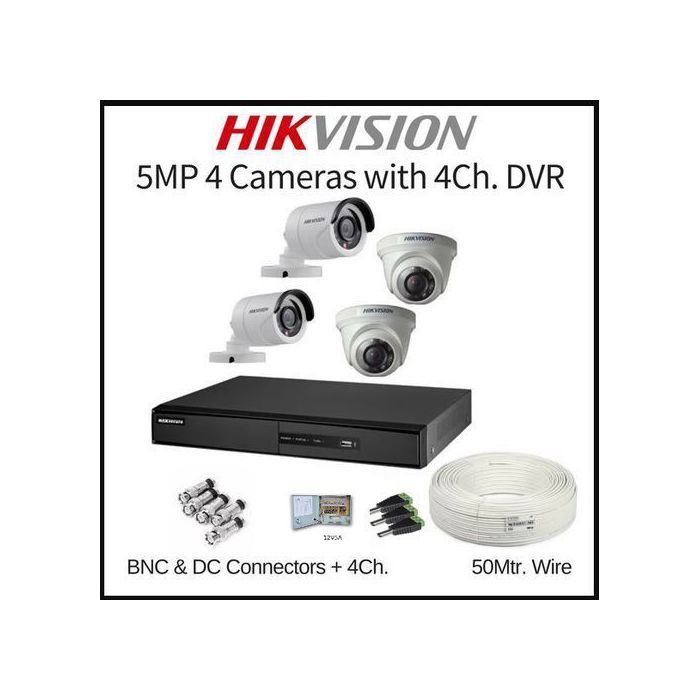 Hikvision Kit Complet cameras de surveillance 5MP DVR 4CH Pro + 4 Caméras