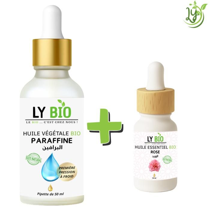 LYBIO PACK HUILE PARAFFINE 50ML - PIPETTE + HUILE ESSENTIEL ROSE 10ML