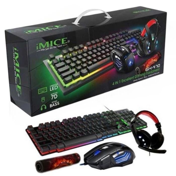 Pack gaming 4 en 1 - GK - GK-470 - Casque avec micro - Clavier rétroéclairé - Souris précise