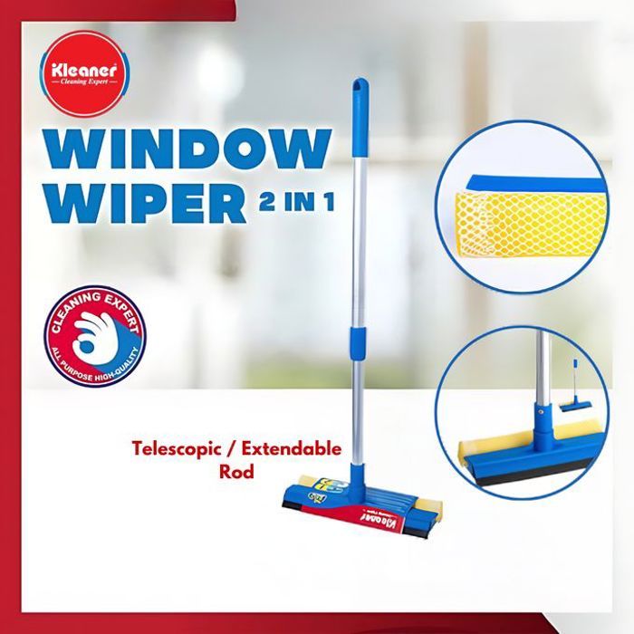 Kleaner Le balai télescopique pour vitres est équipé d'une éponge et d'un essuie-glace,