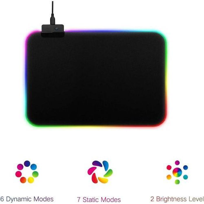Tapis de souris gaming - RASURE - LED - 7 modes de couleur - Surface micro-texturée - Antidérapant