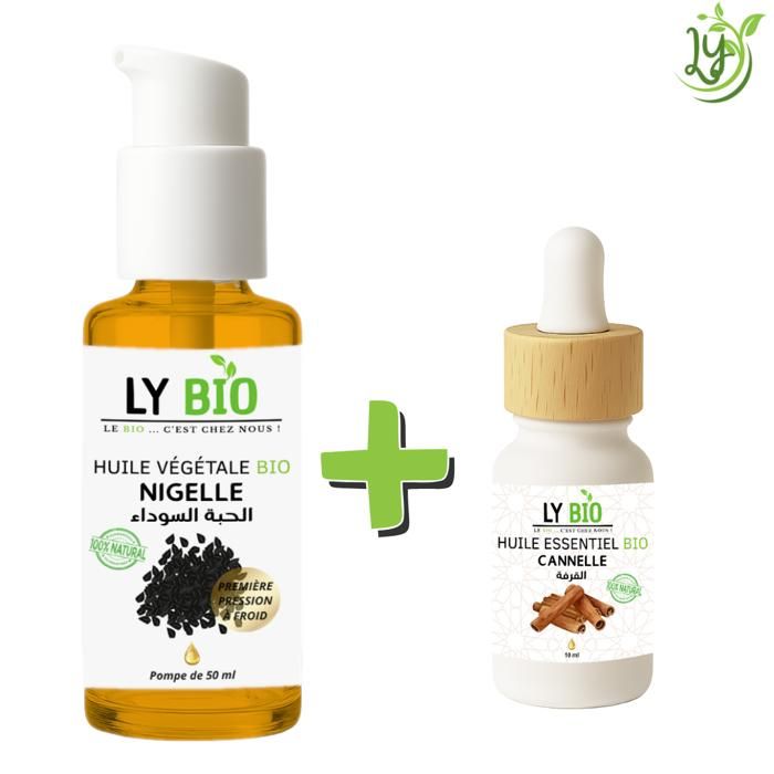 LYBIO PACK HUILE NIGELLE 50ML - POMPE + HUILE ESSENTIEL CANNELLE 10ML