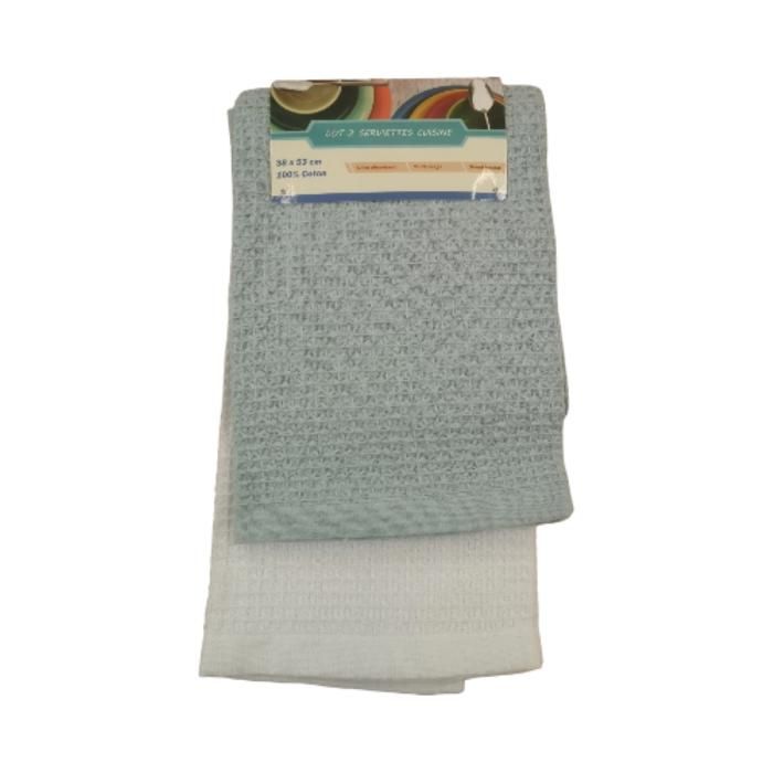 Set de 2 torchons cuisine carreau - 38x53 cm - 220 GSM - Coton - Couleur Aléatoire