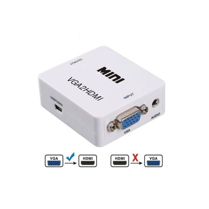 Convertisseur Mini VGA vers HDMI - Haute Performance - 1080P - Compatible PC et DVD - Blanc