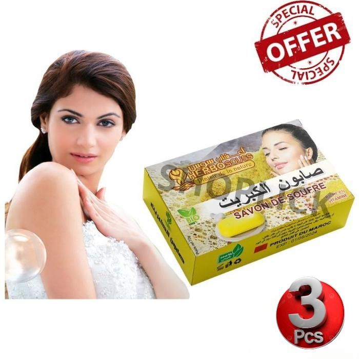 Pack de 3 Pieces Savon au Soufre 70g, Traitement Anti-Acné Naturel pour Peau Sensible