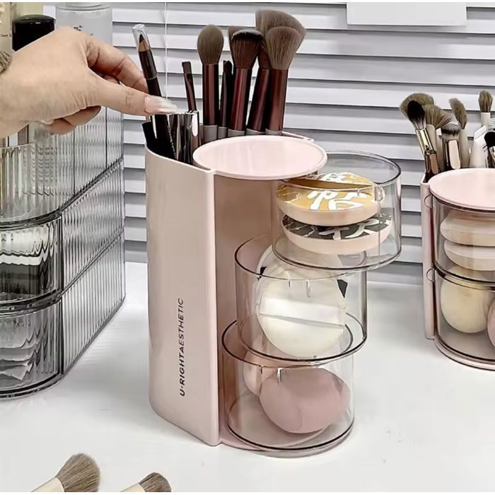 Boîte de rangement cosmétique transparente, support d'étagère de bouffée de poudre de maquillage