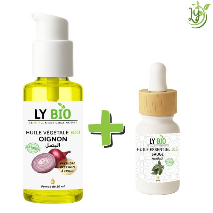 Pack Huile - LYBIO - Huile Oignon 50ml - Huile Essentielle Sauge 10ml - Soin Cheveux - Hydratant