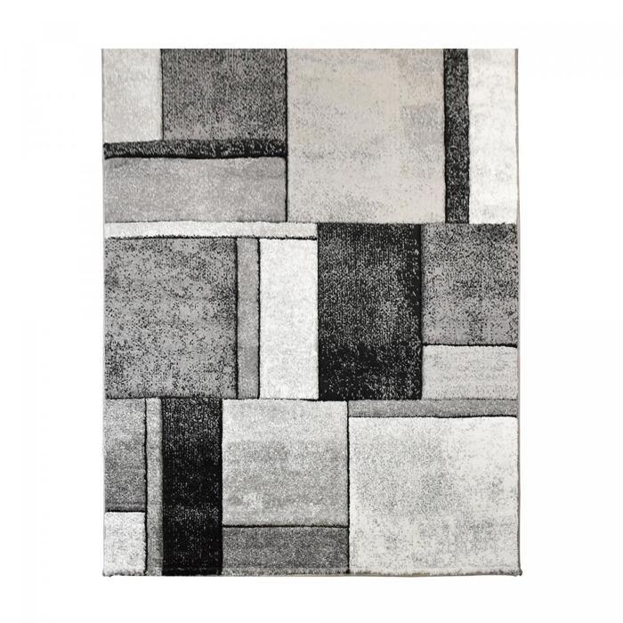 tapis chambre 80x150 tissé gris rectangle motif géométrique LYN8 GEOME