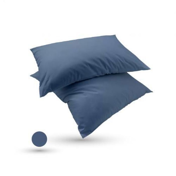 2 Taies D'oreiller uni Bleu Jean (50x70 cm) - Doux & Antiallergique