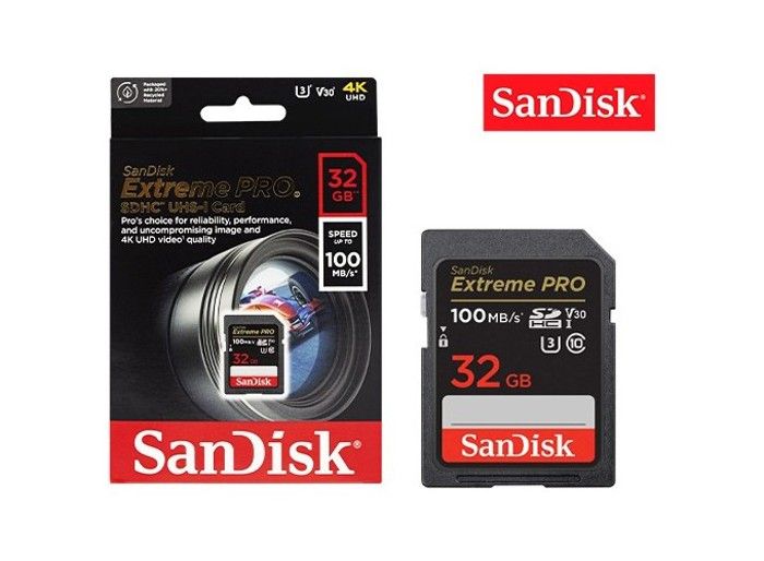 Sandisk Carte Mémoire SDHC Extreme Pro 32 GB jusqu'à 100 Mo/s, Classe 10, U3, V30, 4K UHD
