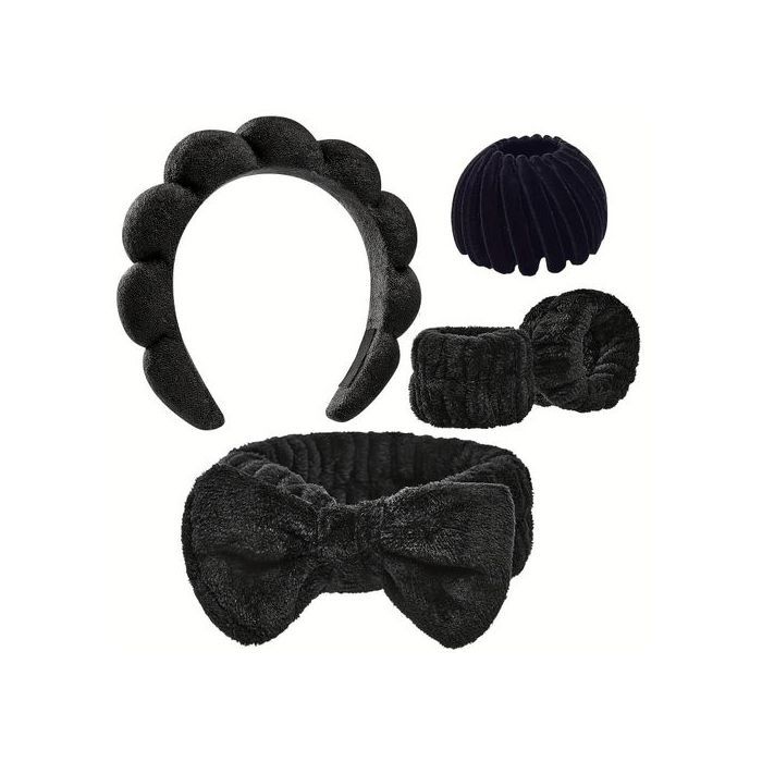 5 Pièces Bandeau En éponge Torsadée de Maquillage Gonflés de Qualité Noir Accessoires Parfait pour Types de Cheveux