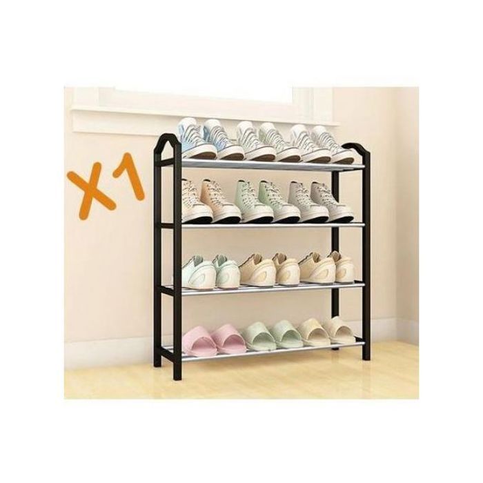 Organisateur de Chaussures - 4 Niveaux - Porte d'Entrée - Gain de Place - Construction Robuste - Argent/Noir