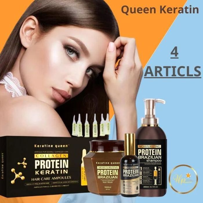 Keratine queen protein brazilian, ensemble de 4 traitement shampoing + conditionner + masque + huile