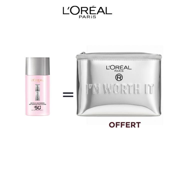 L'OREAL PARIS - Offre Skincare - GLYCOLIC-BRIGHT ANTI-DARK SPOT DAILY UV FLUID SPF50 30ml = Gift VANITY NACRE