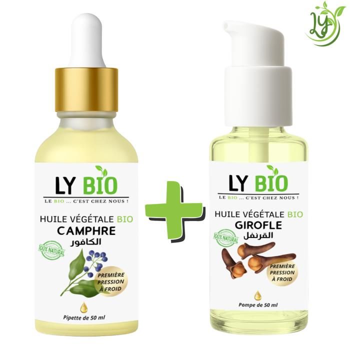 Pack d'huiles essentielles - LYBIO - Huile camphrée 50ml - Huile de girofle 50ml - Nourrissant - Mixte