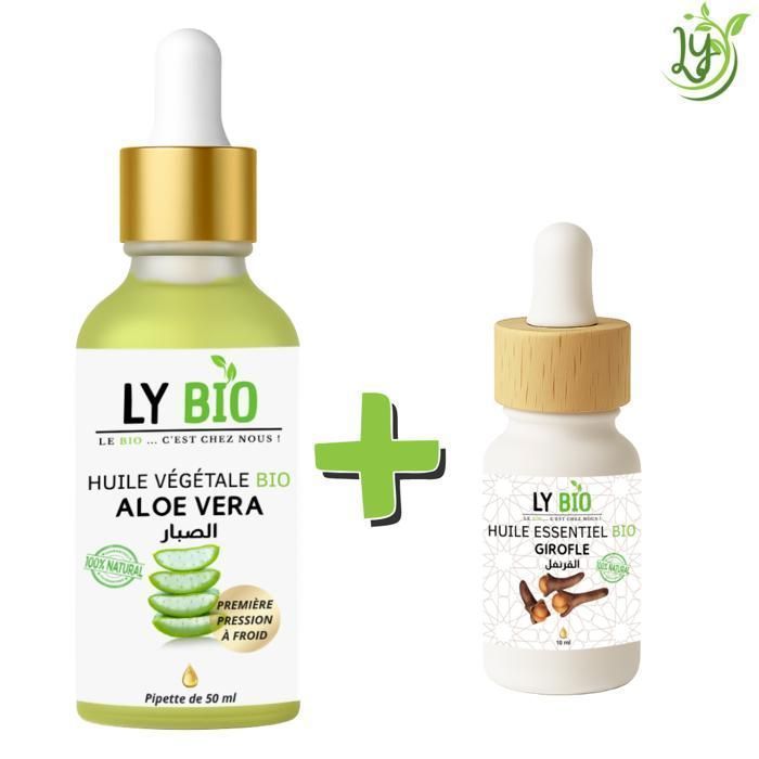 LYBIO PACK HUILE ALOE VERA 50ml - PIPETTE + HUILE ESSENTIEL GIROFLE 10ML