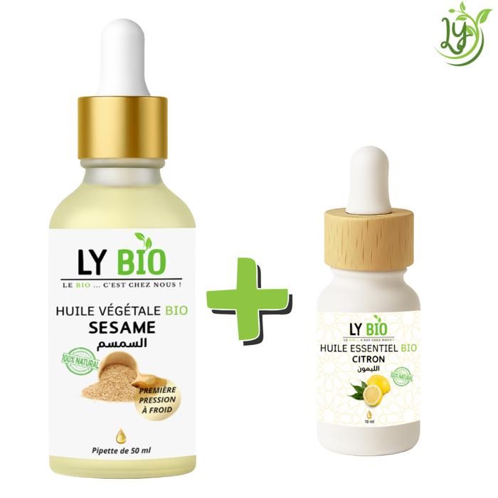 Huile - LYBIO - Pack Huile Sésame 50ml - Pipette - Huile Essentielle Citron 10ml - Hydratant