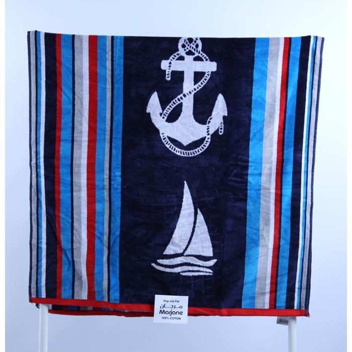 Drap de plage - GENERIC - Marinière - 86x165cm - 100% coton - Ultra-absorbant