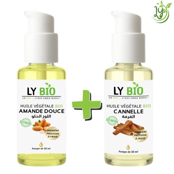 Pack Huile - LYBIO - Amande Douce 50ML - Cannelle 50ML - Nourrissant - Tonifiant