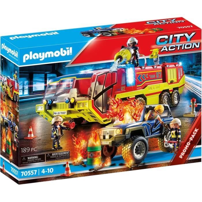 PLAYMOBIL - 70557 - City Action - Camion de pompiers et véhicule enflammé