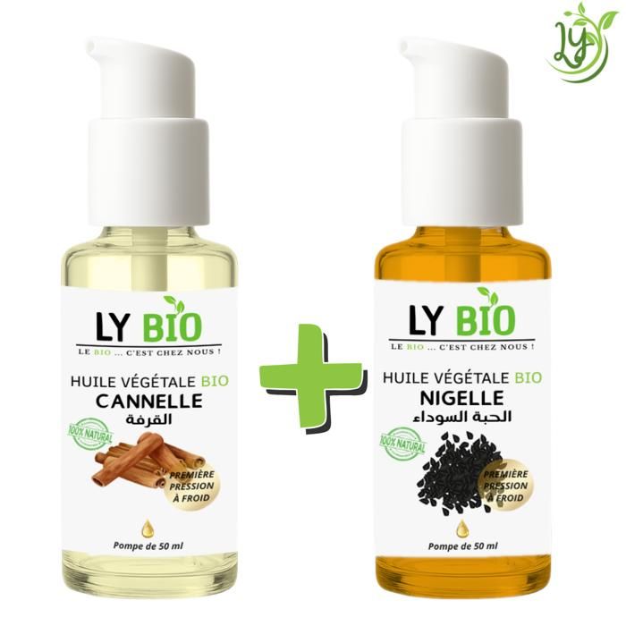 LYBIO PACK HUILE CANNELLE 50ML - POMPE + HUILE NIGELLE 50ML - POMPE