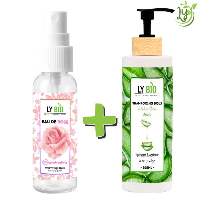 LYBIO PACK EAU DE ROSE 100ML + SHAMPOOING ALOE VERA 200ML - HYDRATANT & APAISANT