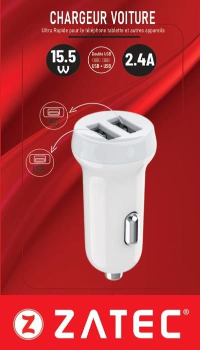 Chargeur auto 2,4A 15,5W 2 ports USB