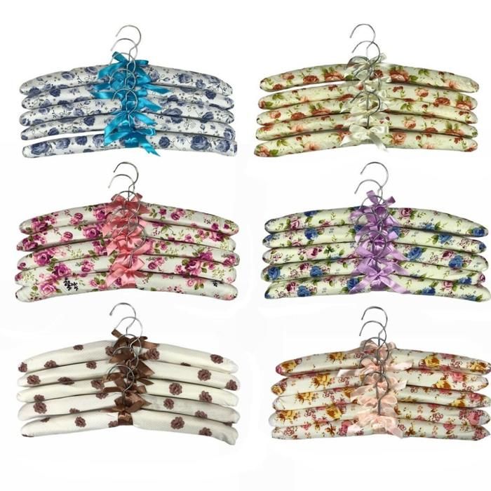 Lot de 5 cintres antidérapants pour vêtements, motif floral, couleur mixte(Couleur aléatoire)