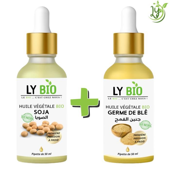 Pack Huile - LYBIO - Huile Soja 50ml - Pipette - Huile Germe de Blé 50ml - Pipette