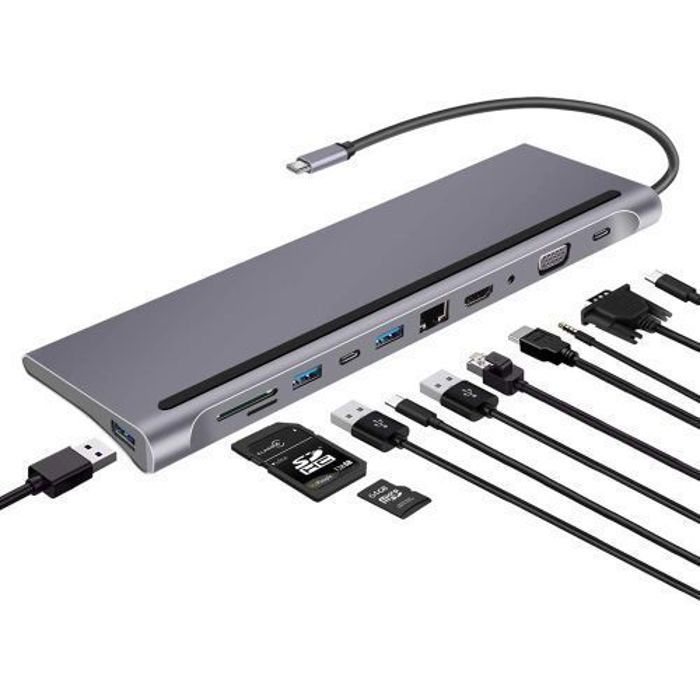 Adaptateur multiport - Générique - MacBook Pro - Aluminium - 11 en 1 - USB-C