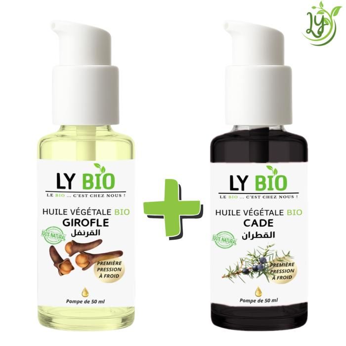 LYBIO PACK HUILE GIROFLE 50ML - POMPE + HUILE CADE 50ML - POMPE
